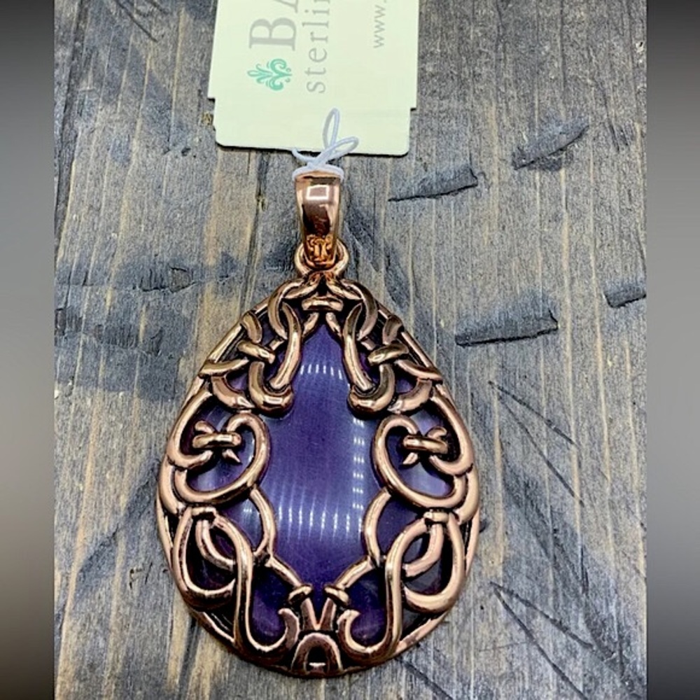 BARSE Amethyst Teardrop Cabochon Pendant w Copper Matrix Overlay NWT